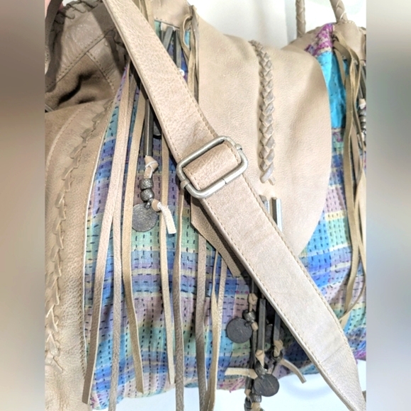 Free People Canyonlands Leather Kantha Bone Bead Large Boho Bag - Picture 12 of 16